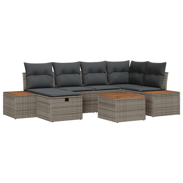 vidaXL Ensemble de Canapés 7 Pièces avec Coussins Grise Poly Rotin