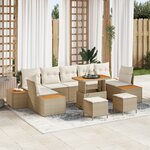 vidaXL Ensemble de canapé de jardin 10 pièces avec coussins Beige Poly Rotin Acacia