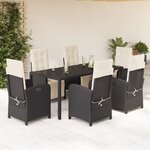 vidaXL Ensemble à manger de jardin coussins 7Pièces Noir Résine tressée