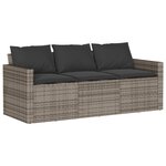vidaXL Canapé de jardin avec coussins 3 places gris résine tressée