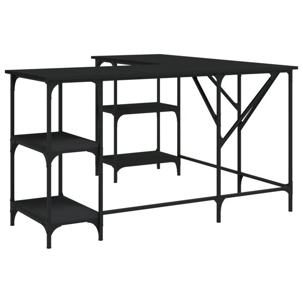 Bureau table poste de travail meuble d'ordinateur informatique étude 139 x 139 x 75 cm bois d'ingénierie noir 02_0023902