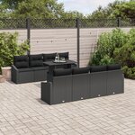 vidaXL Ensemble de Canapés de Jardin 9 pièces avec Coussins Noir Rattan PE
