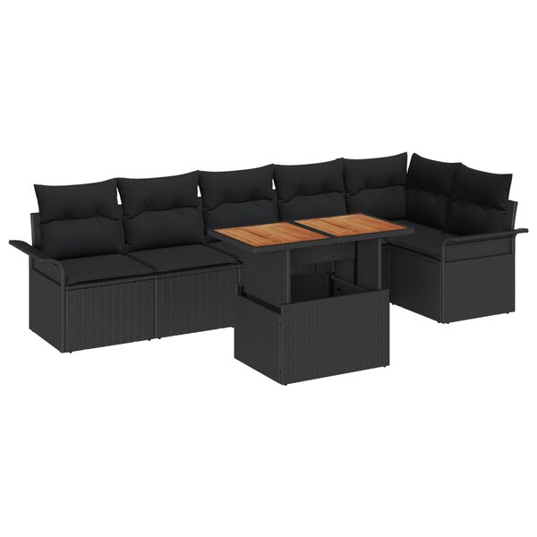 Ensemble de canapé de jardin 7 pièces vidaXL avec coussins en rotin synthétique noir