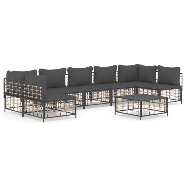 vidaXL Salon de jardin 8 Pièces avec coussins anthracite résine tressée