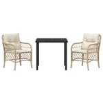 vidaXL Ensemble de salle à manger de jardin 3 pièces avec coussins beige en poly rattan