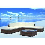 vidaXL Salon de jardin 6 Pièces avec coussins Résine tressée Marron