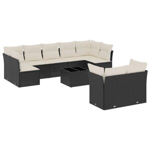 vidaXL Salon de jardin 10 Pièces avec coussins noir résine tressée