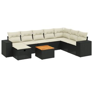 vidaXL Salon de jardin 9 Pièces avec coussins noir résine tressée