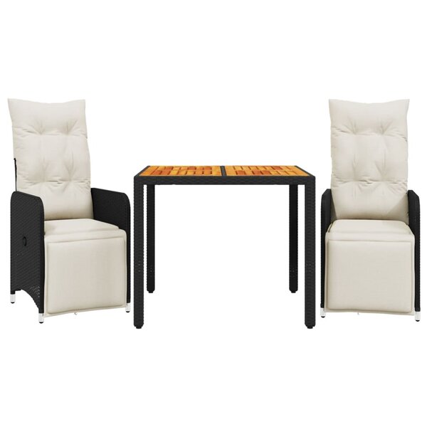 vidaXL Ensemble de bistro de jardin 3 Pièces coussins noir poly rotin