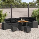 Ensemble de Canapés de Jardin 9 pièces avec Coussins Rattan Poly Noir Acacia