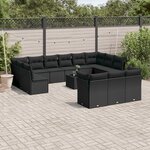vidaXL Salon de jardin avec coussins 14 Pièces noir résine tressée