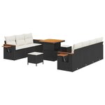 Ensemble de canapé de jardin vidaXL 10 pièces avec coussins Noir Rattan PE Acacia