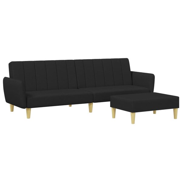 vidaXL Canapé-lit à 2 places avec repose-pied noir tissu