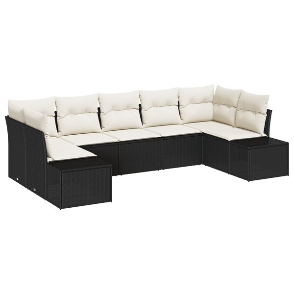 vidaXL Ensemble de Canapé de Jardin 7 Pièces avec Coussins en Poly Rattan Noir