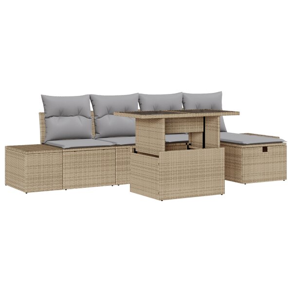 vidaXL Ensemble de canapés de jardin de 6 pièces avec coussins Beige Poly Rattan