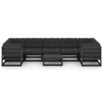 Salon de jardin meuble d'extérieur ensemble de mobilier 8 pièces avec coussins noir bois de pin massif 02_0017648