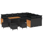 Set de canapé de jardin 13 pièces vidaXL avec coussins noir rotin poly acacia
