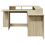 Bureau table poste de travail meuble d'ordinateur informatique étude avec lumières LED chêne sonoma bois d'ingénierie brun 02_0023423