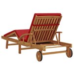 vidaXL Chaise Longue Pliante avec Roues & Coussin Rouge Bois Massif Acacia