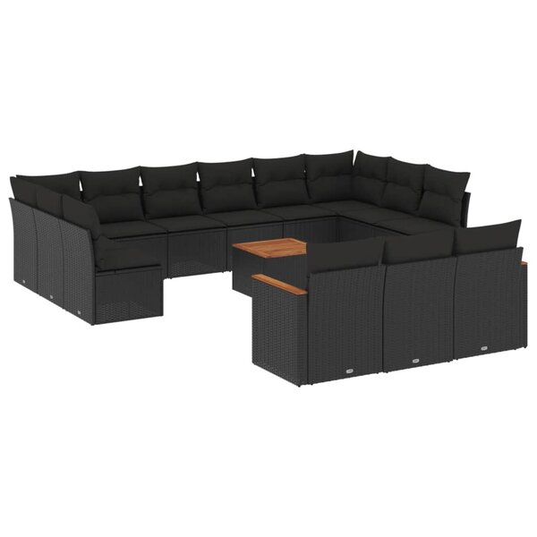 vidaXL Salon de jardin avec coussins 14 Pièces noir résine tressée