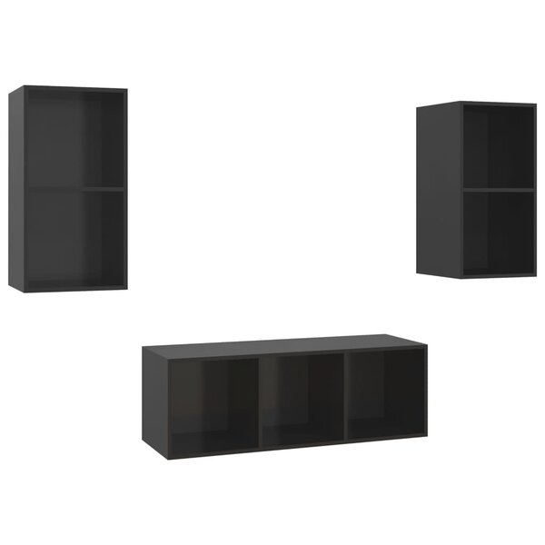 vidaXL Ensemble de meubles TV 3 Pièces Noir brillant Bois d'ingénierie
