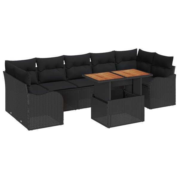 Ensemble de canapés de jardin vidaXL 8 pièces avec coussins en rotin poly noir