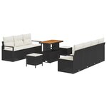 Ensemble de canapés de jardin 10 pièces avec coussins noir en rotin synthétique acacia