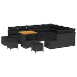 vidaXL Ensemble de canapés de jardin 12 pièces coussins noir poly rattan acacia