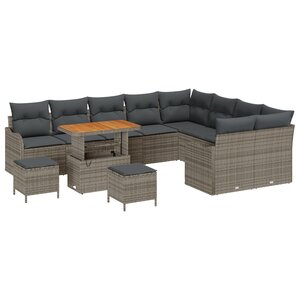 Ensemble Sofa de Jardin vidaXL 12 Pièces avec Coussins Gris Rotin Poly Acacia