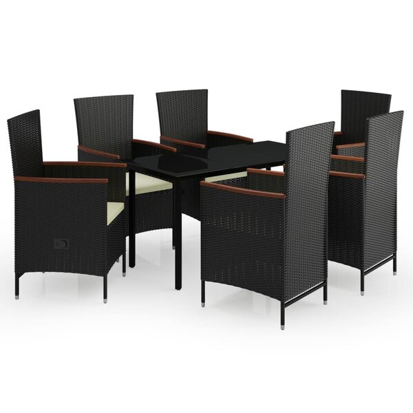 vidaXL Mobilier de salle à manger de jardin avec coussins 7 Pièces Noir