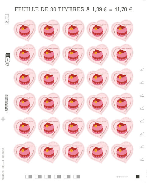 Feuille 30 timbres Coeur - Pierre Hermé Paris - 20g - Lettre verte