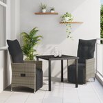 vidaXL Set de salle à manger de jardin 3 pièces avec coussins Gris Poly Rattan