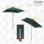 Parasol rectangulaire inclinable bois polyester haute densité 2L x 1 5l x 2 3H m vert foncé