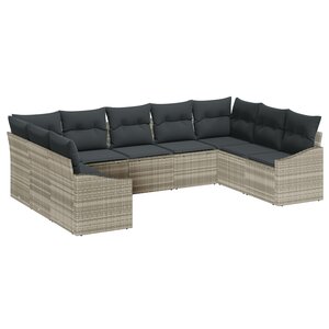 vidaXL Ensemble de salle à manger de jardin 9 pièces avec coussins Gris clair en poly rotin