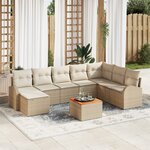 Ensemble de Canapés de Jardin 9 Pièces avec Coussins Beige Poly Rotin Acacia
