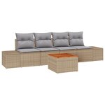 vidaXL Ensemble de Canapé de Jardin 5 Pièces avec Coussins Beige Rattan Acacia