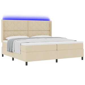 Lit à sommier Box avec matelas et LED Crème 200x200 cm Tissu