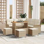 Ensemble de sofa de jardin 9 pièces avec coussins Beige Poly Rattan Acacia