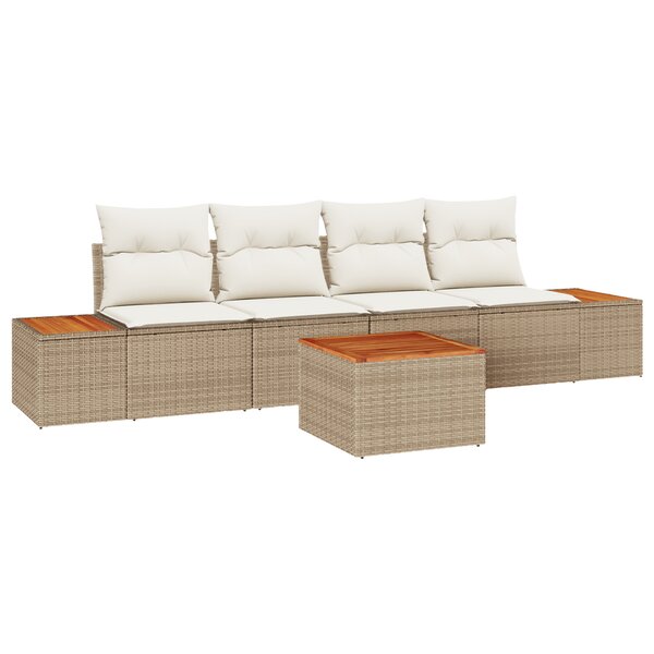 Ensemble de canapé de jardin vidaXL 5 pièces avec coussins beige poly rotin acacia