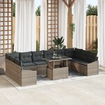 vidaXL Ensemble de canapé de jardin de 11 pièces avec coussins en poly rotin gris