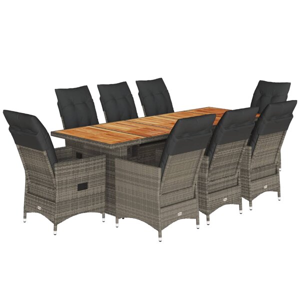vidaXL Ensemble de bistro de jardin 9 Pièces coussins gris poly rotin