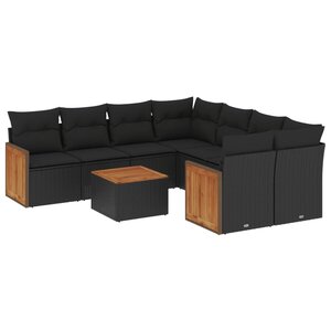 vidaXL Salon de jardin 9 Pièces avec coussins noir résine tressée
