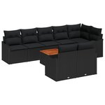 Ensemble de canapés de jardin vidaXL de 9 pièces avec coussins noirs en poly rotin et acacia