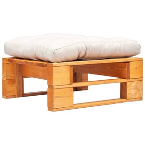 vidaXL Repose-pied palette de jardin et coussin sable Marron miel Bois