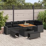 Ensemble de Canapés de Jardin de 9 Pièces avec Coussins Noir Poly Rattan Acacia