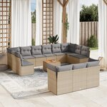vidaXL Salon de jardin et coussins 14 Pièces mélange beige résine tressée