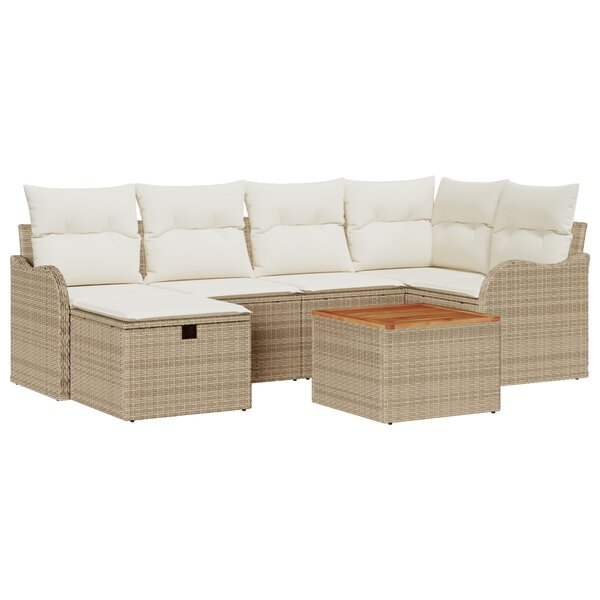 vidaXL Ensemble de Canapé de Jardin 7 Pièces avec Coussins Beige Poly Rattan