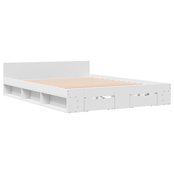 vidaXL Cadre de lit avec tiroirs blanc 140x200 cm bois d'ingénierie
