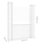 vidaXL Panier de gabion en forme de U avec 2 poteaux Fer 140x20x200 cm