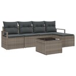 Ensemble de canapé de jardin 5 pièces avec coussins noirs en rotin poly